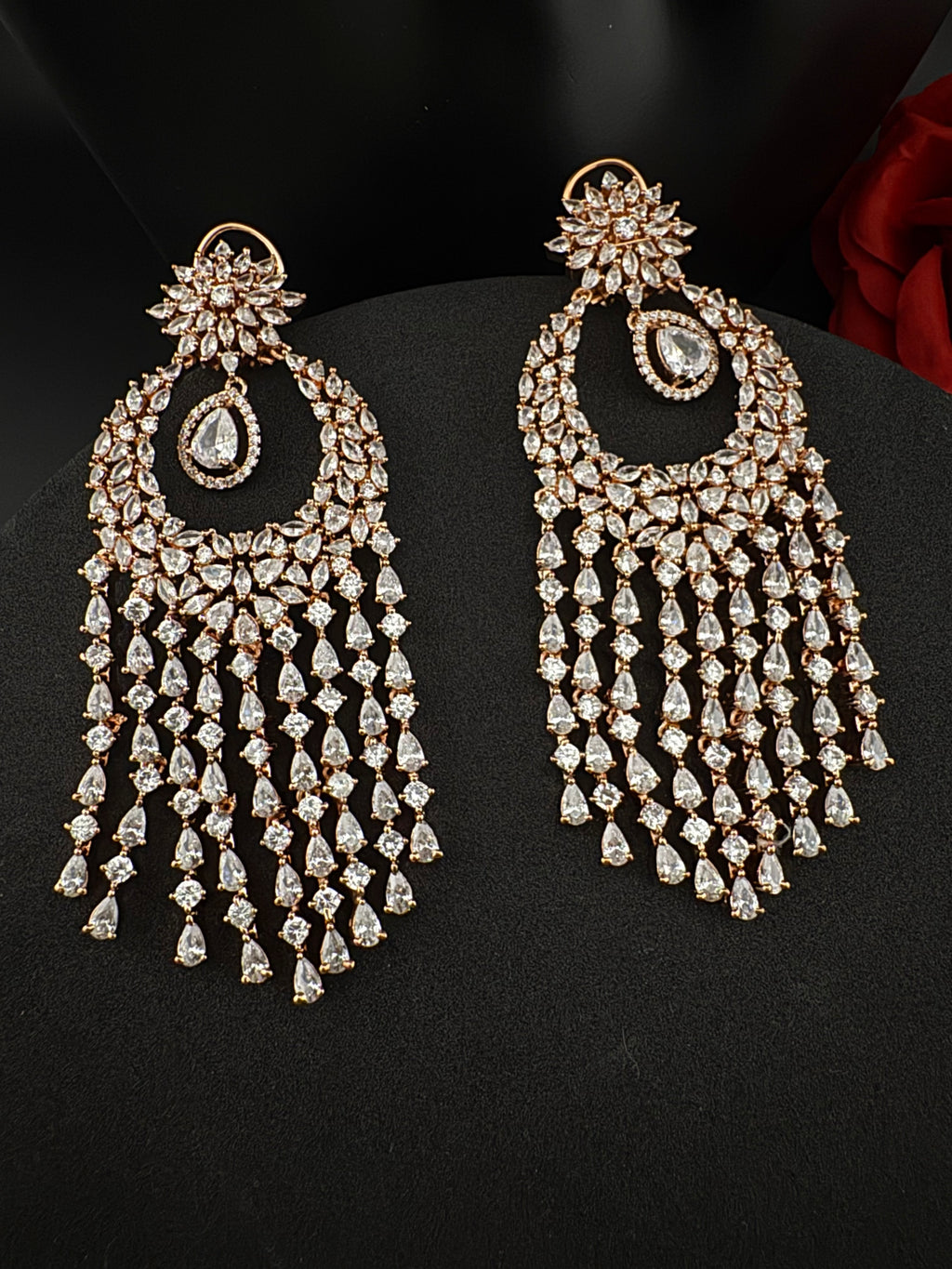 Premium Cubic Zirconia Chandelier Oversized earrings is designer Inspired, Statement Long earring, Bridal, Party, Wedding jewelry,