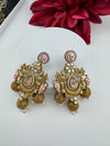Amrapali inspired Matt Gold, Stone, Enamel, Pearl Oversized ChandBali Jhumka Earrings, designer jewelry
