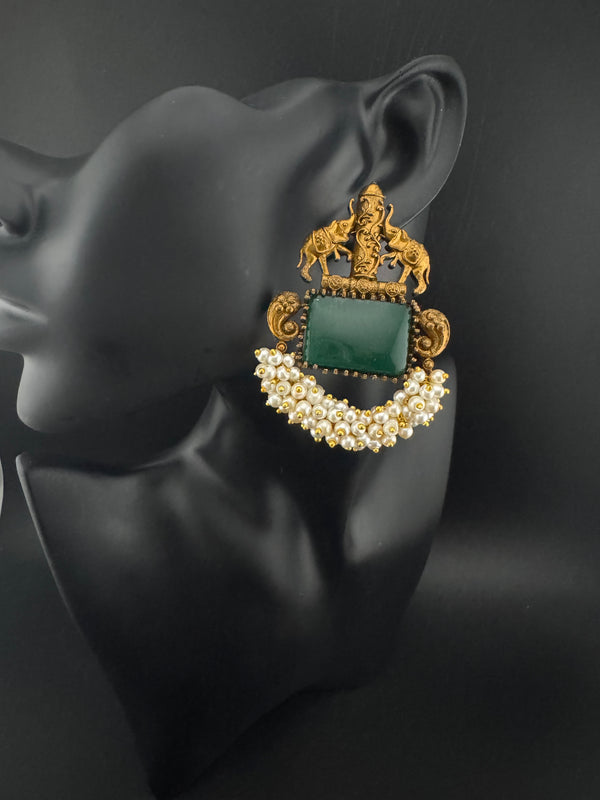 Amrapali inspired Matt Gold, Stone, pearls, Chandbali Earrings, designer jewelry