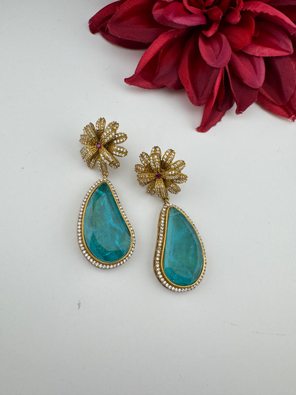 CZ and Gold, Doublet Stone Chandelier Drop Earrings, Bridal, Designer jewelry