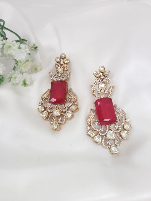 Gold with Doublet stone, kundan, cubic zirconia chandbali Drop earrings, Indian Jewelry