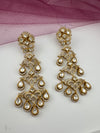 Gold with kundan, cubic zirconia chandbali Long Drop earrings, Indian Jewelry