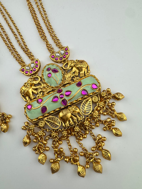 Amrapali inspired, Pachi Kundan, Stone Gold Necklace Set, Indian Bridal Rani Haar
