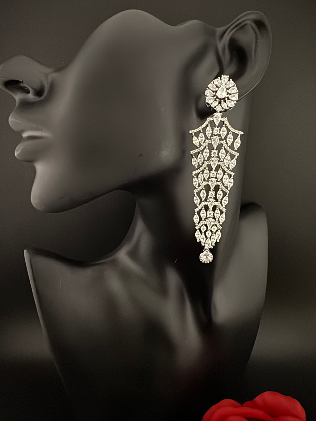 Premium Cubic Zirconia Chandelier Long earrings is designer Inspired, Statement Long earring, Bridal, Party, Wedding jewelry, Shiny