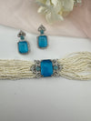 Small Pearls, CZ, Doublet Stones Choker necklace set, Indian Bridal Jewelry, chic set