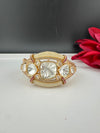 Moissanite Kundan, MOP, CZ Adjustable Bracelet Bangle, Gold Polish Designer Bangle