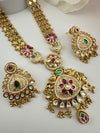 Rajwadi Kundan Enamel Pearl Gold Necklace Set, Indian Bridal Rani Haar