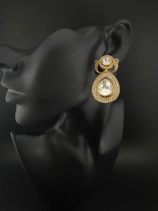 Victorian Uncut Kundan, CZ details is Tyaani Inspired designer earringsDrop Earrings