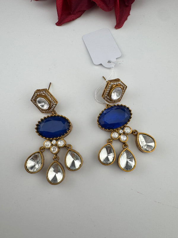 Gold Kundan, Stone Chandelier Drop Earrings, Bridal, Moissanite, CZ, Designer jewelry