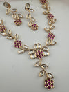 Kundan, Moissanite, stone Sleek Gold flower long necklace set, Indian Bridal Jewelry