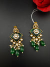 Gold Kundan, CZ, Stone, Pearls Chandelier Drop Earrings, Bridal Designer jewelry