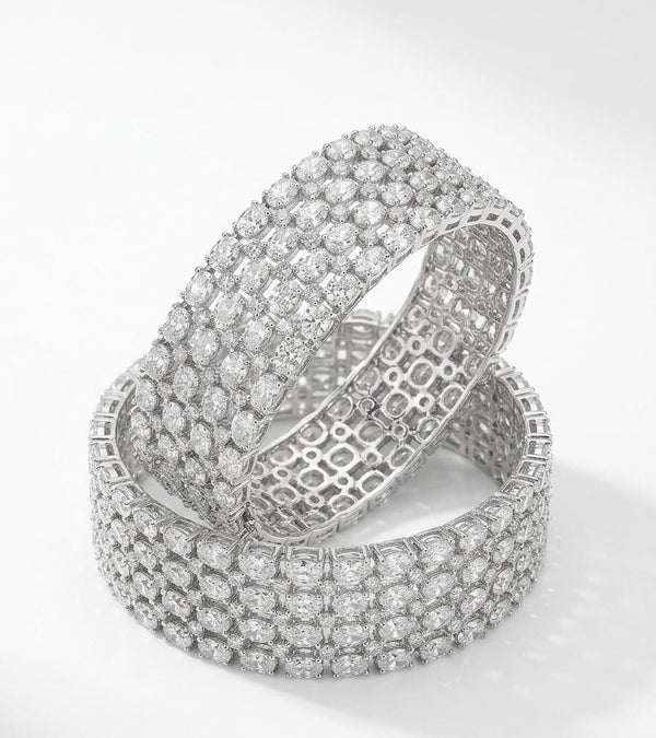 Openable Designer bracelet with American Diamonds, crystal stones, CZ, Fits size upto 2.6"
