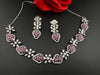 Nano Setting CZ Diamond Statement Ruby Necklace Set, White Gold Plated Choker, 3D nature inspired