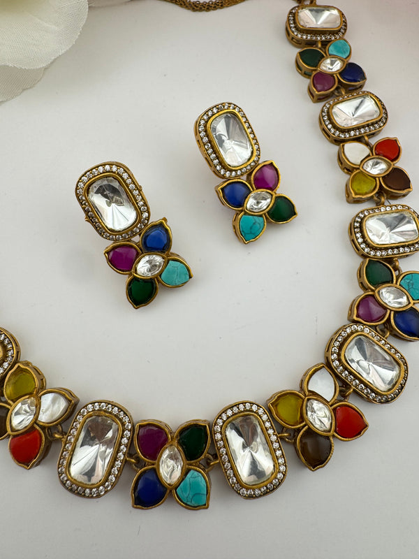 Kundan, Stones, CZ Gold Plated necklace set, Indian Bridal Jewelry set