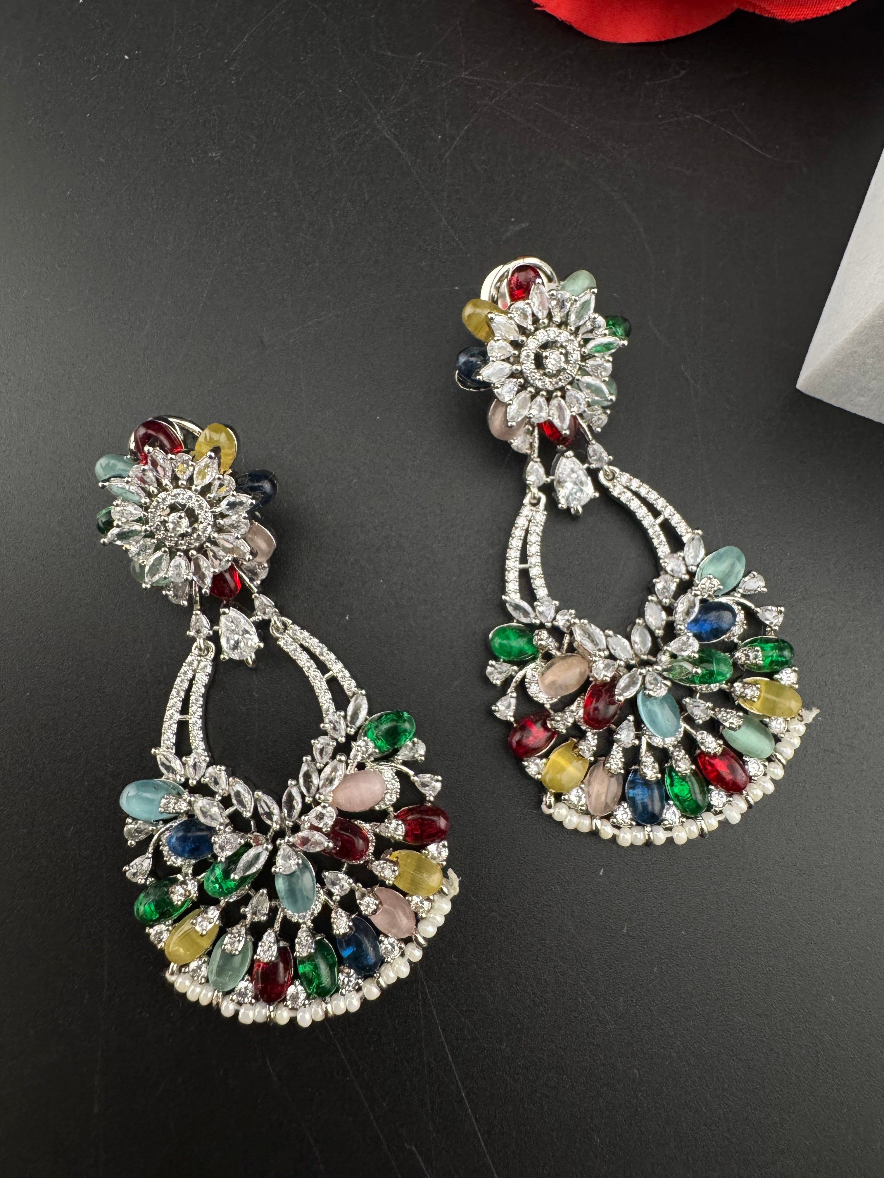 Premium Cubic Zirconia Pearl Chandelier Drop earrings is designer Inspired, Statement Drop Dangle earring, Bridal, Party, Wedding jewelry,