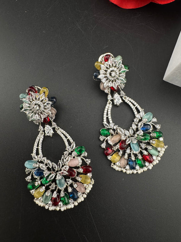 Premium Cubic Zirconia Pearl Chandelier Drop earrings is designer Inspired, Statement Drop Dangle earring, Bridal, Party, Wedding jewelry,