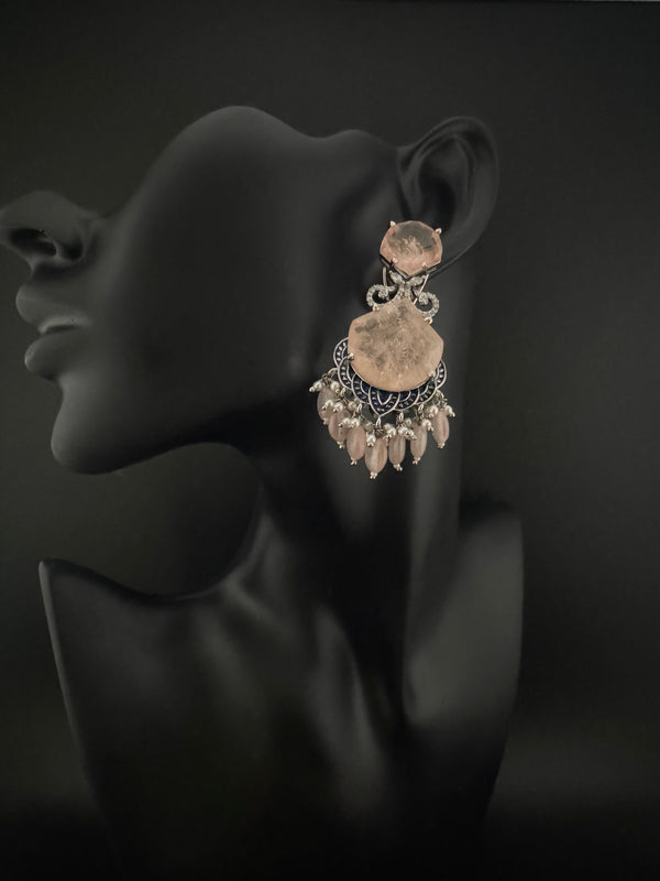 Pink and Gold, Doublet Stone Chandelier Drop Earrings, Bridal, CZ, Designer jewelry
