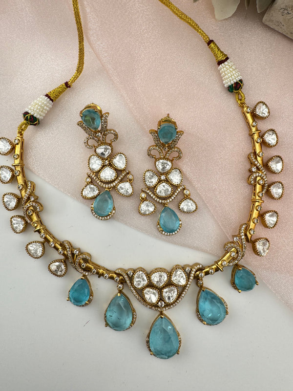 Kundan, CZ, Doublet Stone collar flexible necklace set, Indian Bridal Jewelry set