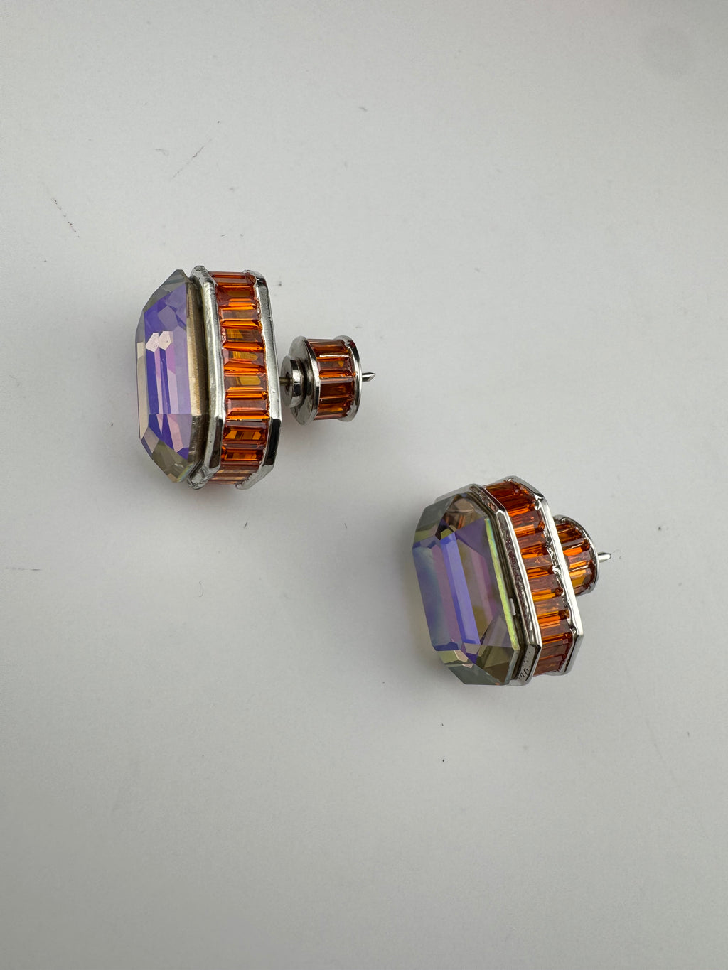 Premium Swarovski style Crystal and Cubic Zirconia in unique designer Orange studs earrings, crystals at the backing/Bridesmaid gift