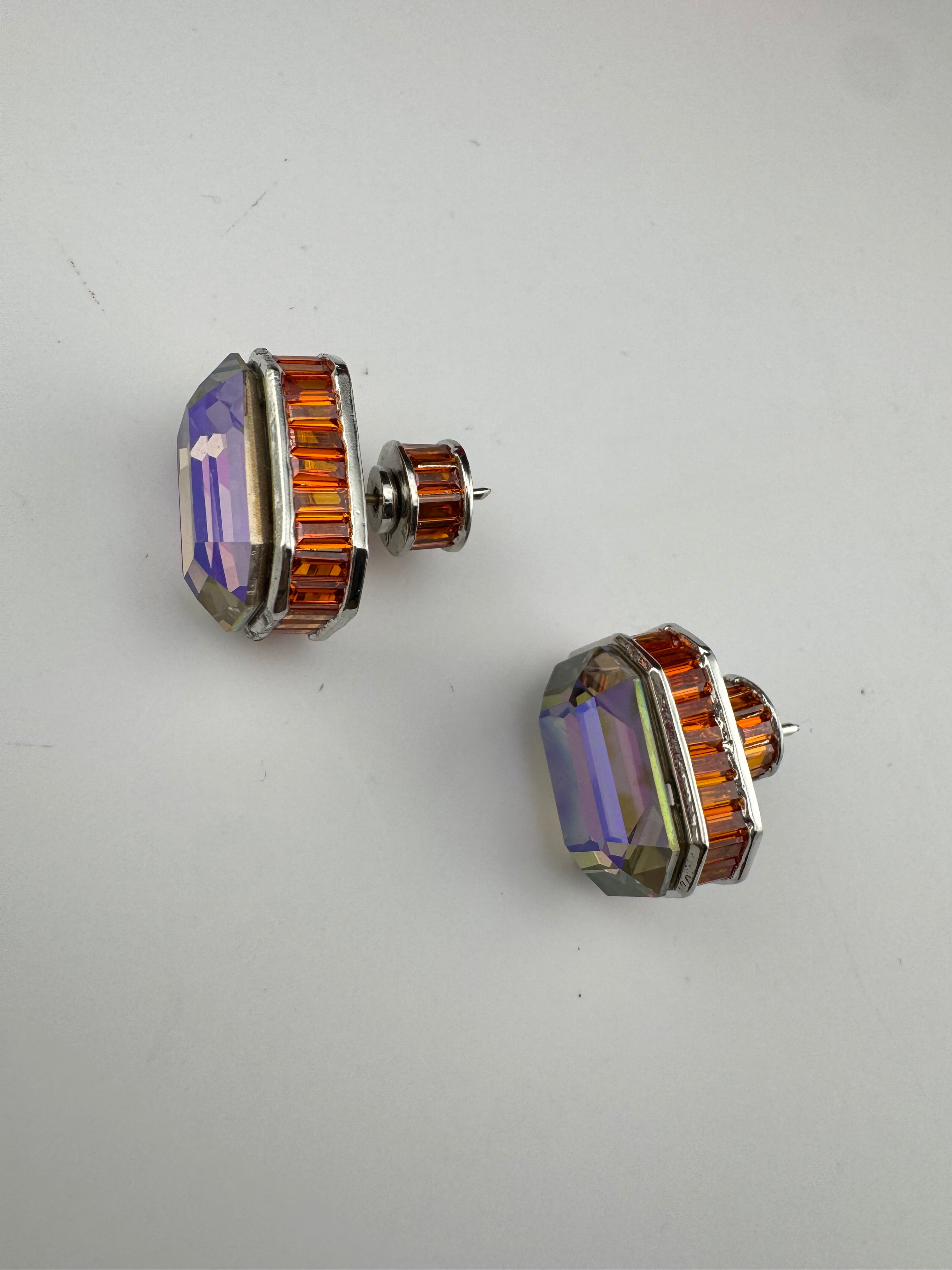 Premium Swarovski style Crystal and Cubic Zirconia in unique designer Orange studs earrings, crystals at the backing/Bridesmaid gift