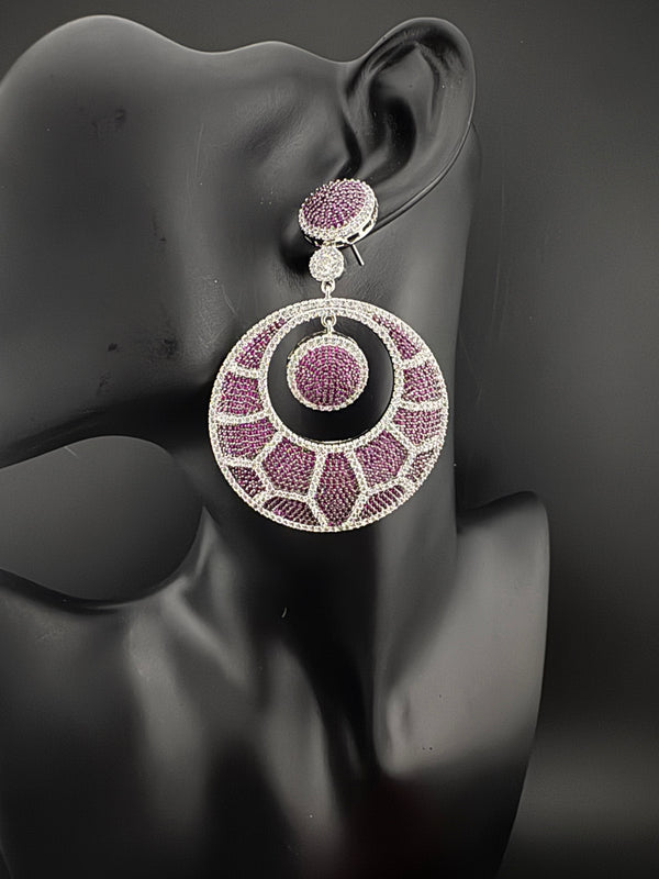 Premium Nano Setting of Cubic Zirconia in silver is designer Inspired Statement Oversized Circular Dangle earring/Bridal/bridesmaid gift