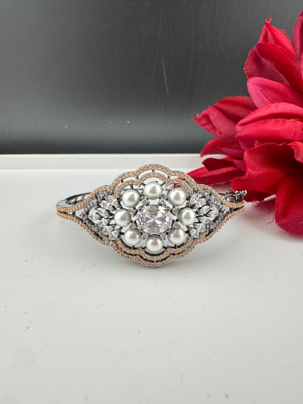 Openable Designer bracelet with Pearls, crystal stones, CZ Nano setting, Fits size upto 2.6"