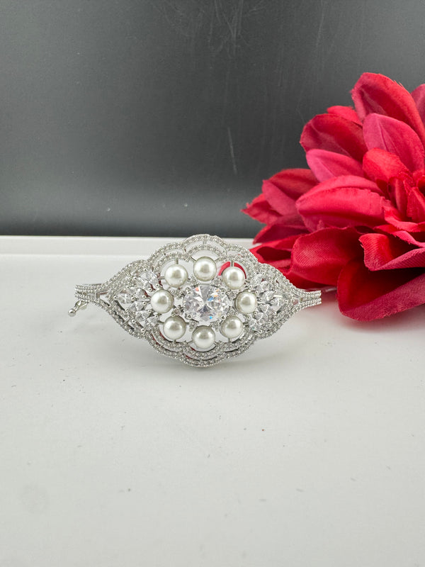 Openable Designer bracelet with Pearls, crystal stones, CZ Nano setting, Fits size upto 2.6"
