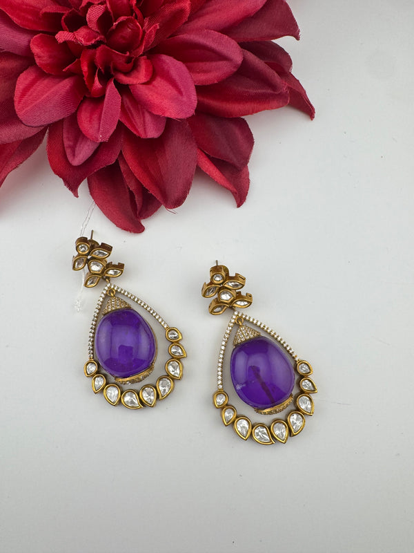 Kundan, CZ, Gold, Doublet Stone Chandelier Long Drop Earrings, Moissanite, CZ, Designer jewelry