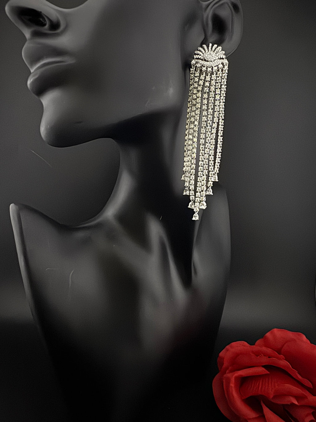 Premium Cubic Zirconia Chandelier extra long earrings, sun style long CZ tassel, Statement Long earring, Bridal, Party, Wedding jewelry