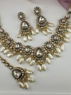 Uncut Polki, Kundan Pearls Gold Necklace Set with Tikka, Indian Bridal set