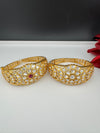 Moissanite Kundan, CZ Openable Bracelet Bangle, Gold Polish (Fits 2.6" wrists)