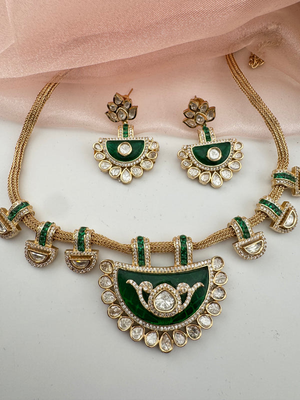 Kundan, Moissanite, MOP, CZ Flexible Gold necklace set, Indian Bridal Jewelry