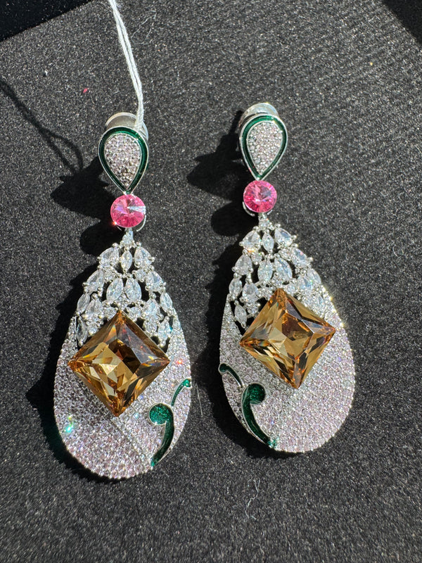 Swarovski inspired Crystal, cubic zirconia, diamonddangle earrings, Indian Jewelry