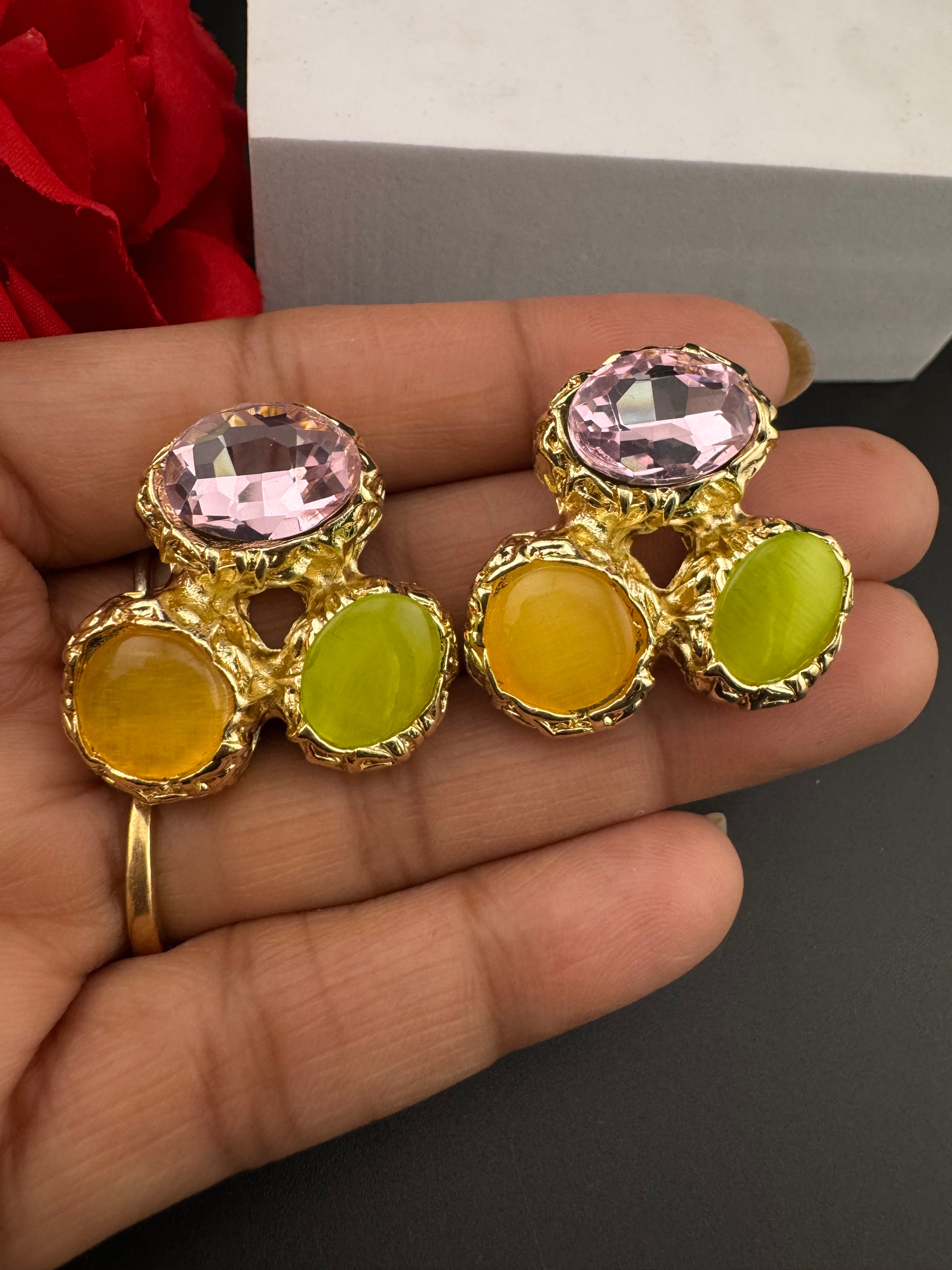 High Quality Premium Stones, CZ, Glass Crystals in gold is Swarovski inspired designer stud earrings/Big size Stud earrings/Statement stud