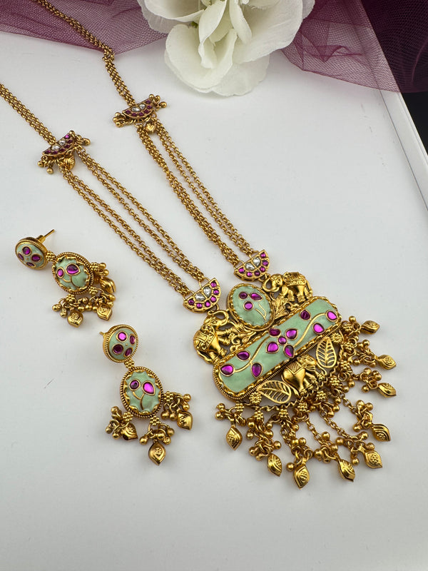 Amrapali inspired, Pachi Kundan, Stone Gold Necklace Set, Indian Bridal Rani Haar