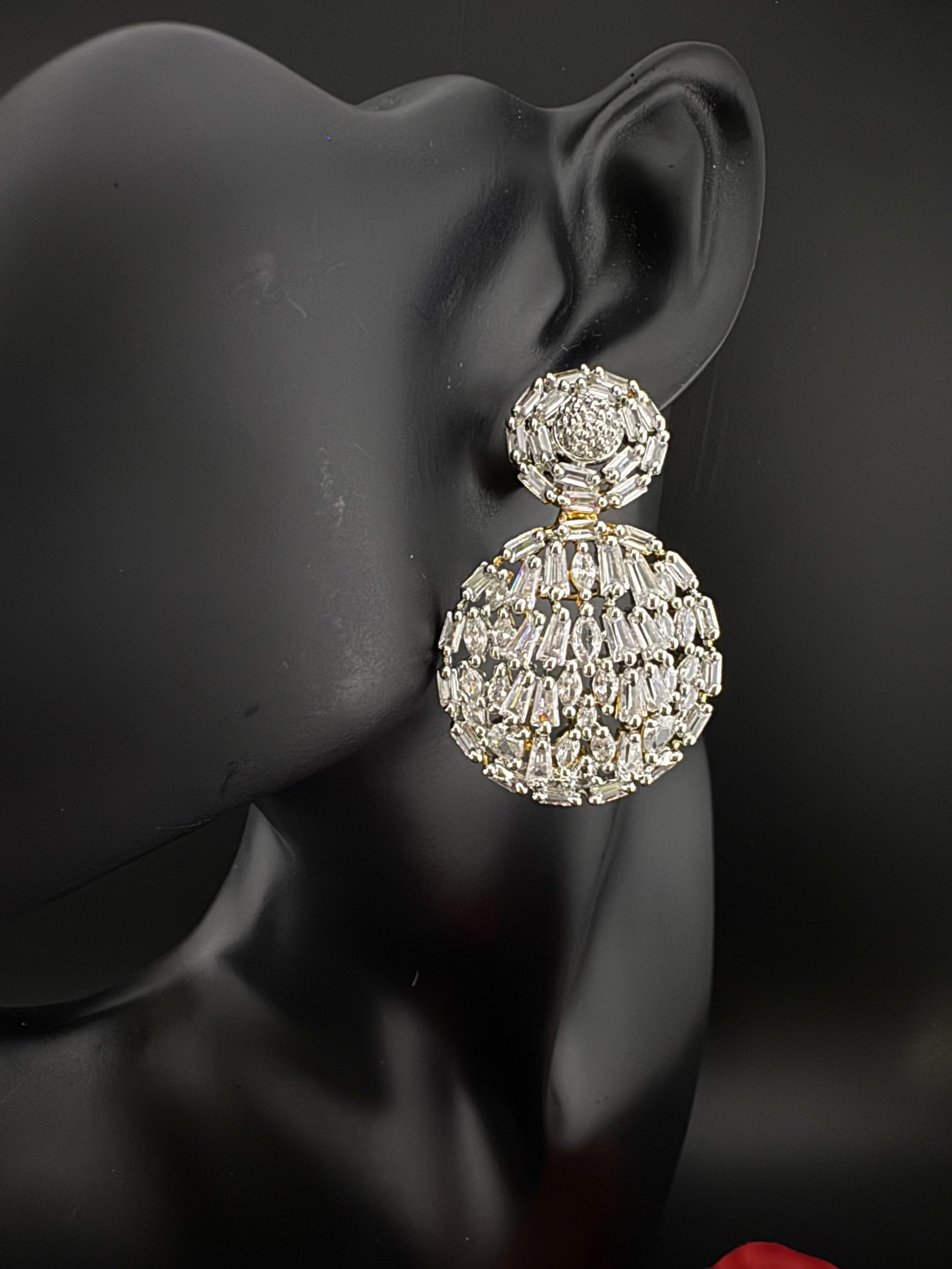 Premium Cubic Zirconia Chandelier Long earrings is designer Inspired, Statement round earring, Bridal, Party, Wedding jewelry