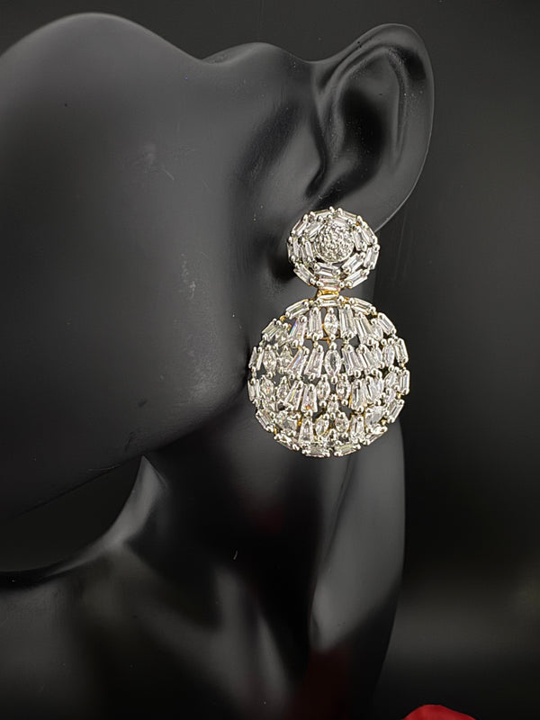 Premium Cubic Zirconia Chandelier Long earrings is designer Inspired, Statement round earring, Bridal, Party, Wedding jewelry