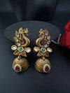 Amrapali inspired Matt Gold, kundan, Turquoise Enamel, Jhumka Earrings, designer jewelry