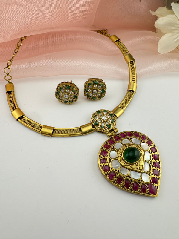 MOP, Cubic Zirconia, Stones Amrapali inspired necklace set, Indian Bridal Jewelry