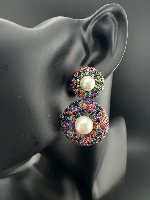 Cubic Zirconia, Diamond nano setting, pearls, Victorian Dangle earrings, Indian Jewelry