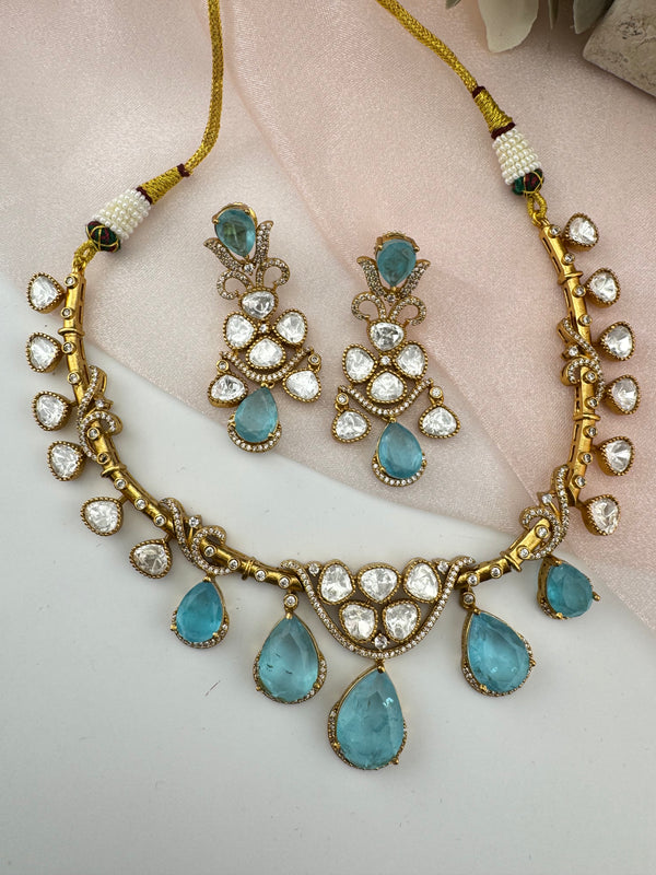 Kundan, CZ, Doublet Stone collar flexible necklace set, Indian Bridal Jewelry set