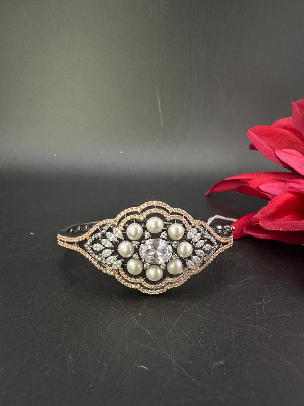 Openable Designer bracelet with Pearls, crystal stones, CZ Nano setting, Fits size upto 2.6"