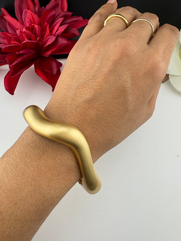 Brushed finished Gold Cuff Bracelet Bangle, Anti Tarnish, fits sizes upto 2.6"