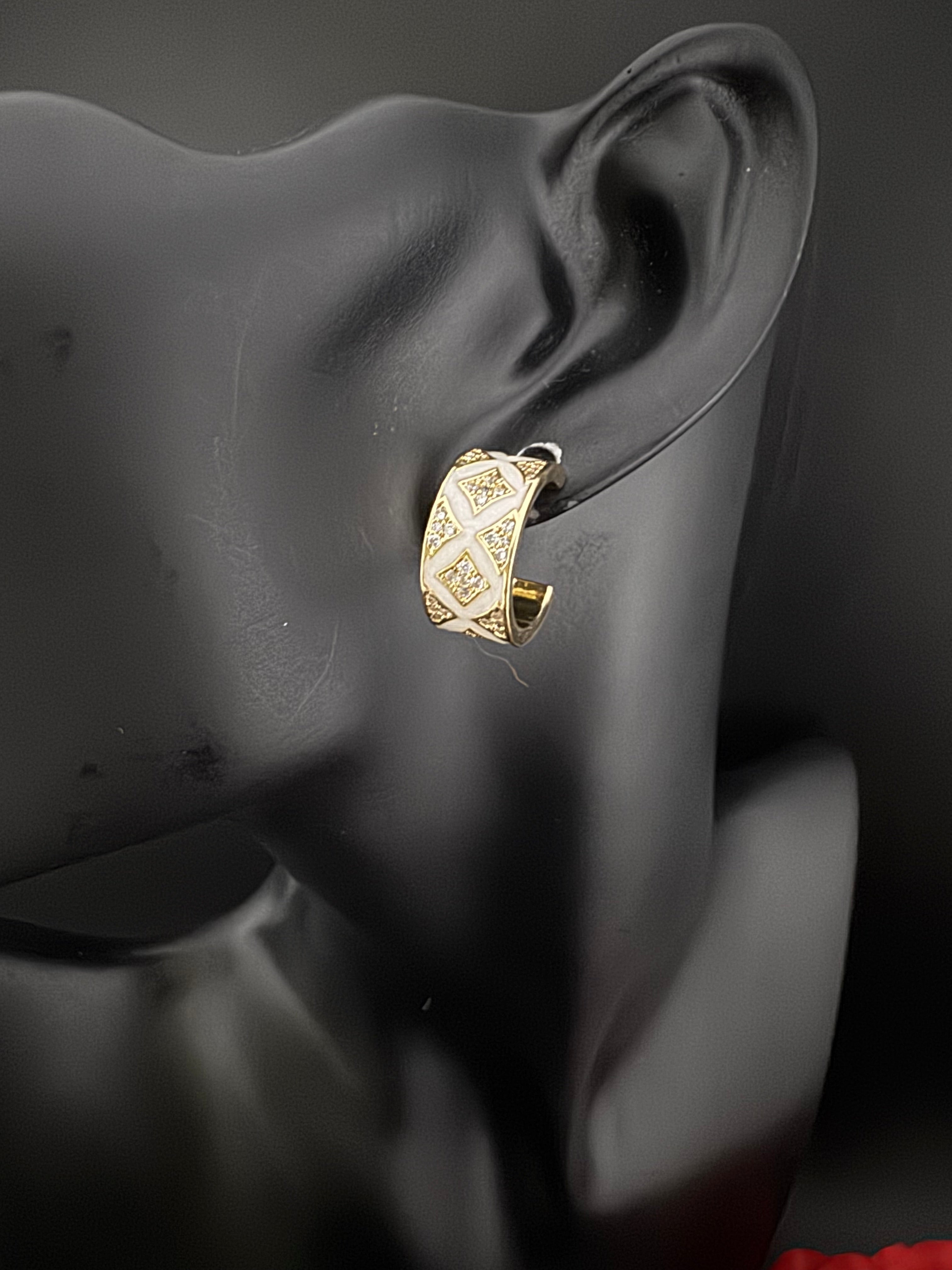 Cubic Zirconia and Enamel hoops, Indian jewelry, everyday lightweight earrings/Bridesmaid Gift/designer hoops/Small Statement hoops