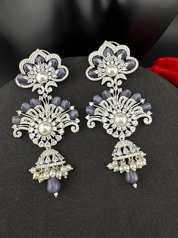 Premium Cubic Zirconia Pearl Chandelier Long earrings is designer Inspired, Statement Long Big earring, Bridal, Party, Wedding jewelry,
