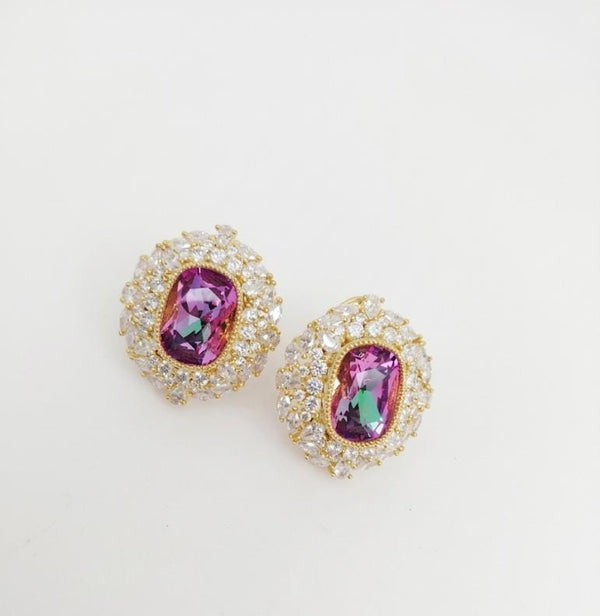 Gold Polish Crystal Stone Stud Earrings, Cubic Zirconia, AD, CZ, Indian Jewelry