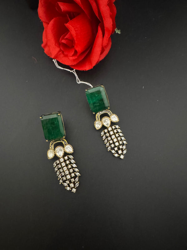 Cubic Zirconia, Kundan, Doublet Stone Chandelier Drop Earrings, Moissanite, CZ, Designer jewelry