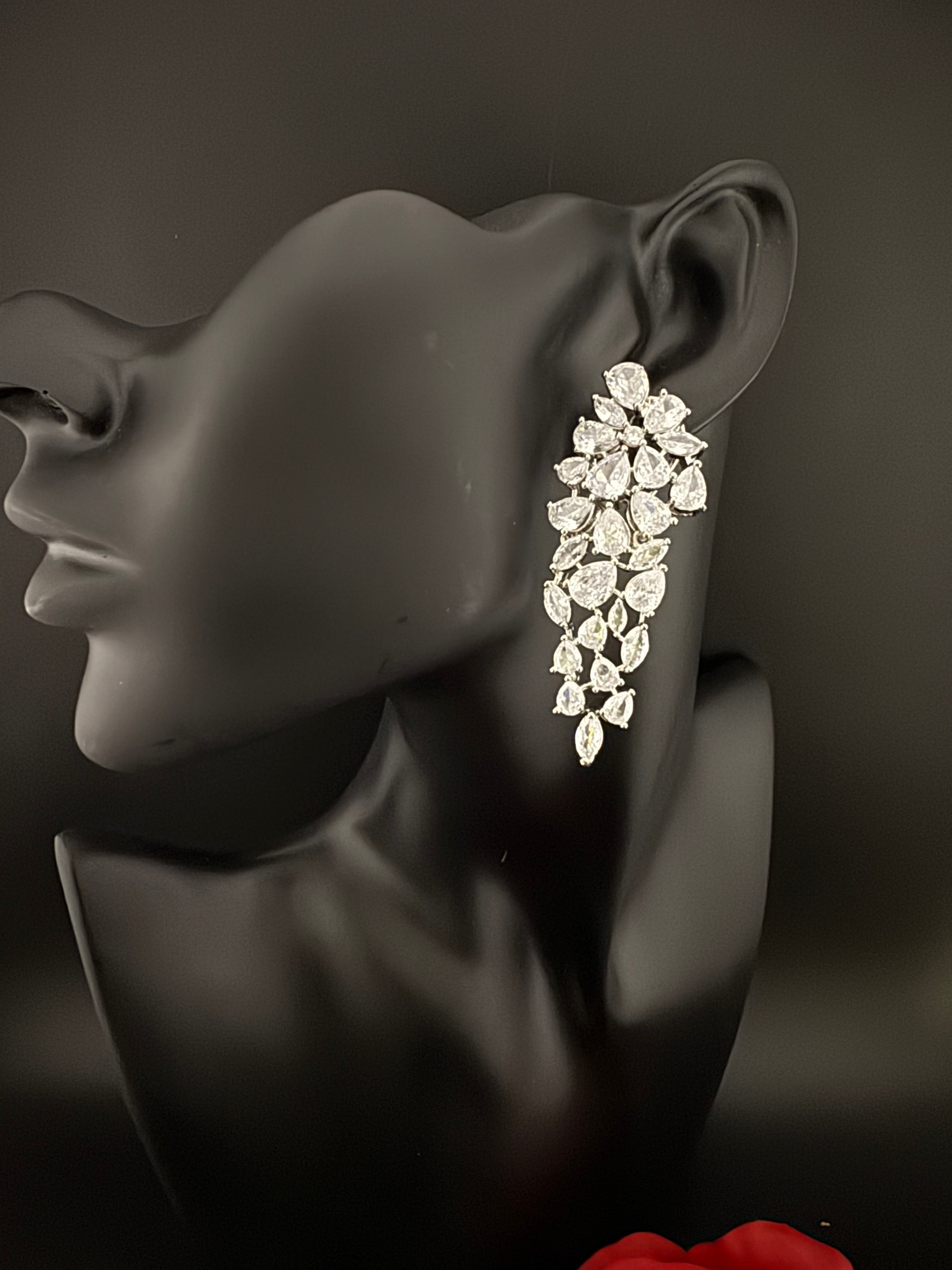 Premium Cubic Zirconia Chandelier Long earrings is designer Inspired, Statement Long earring, Bridal, Party, Wedding jewelry, Shiny