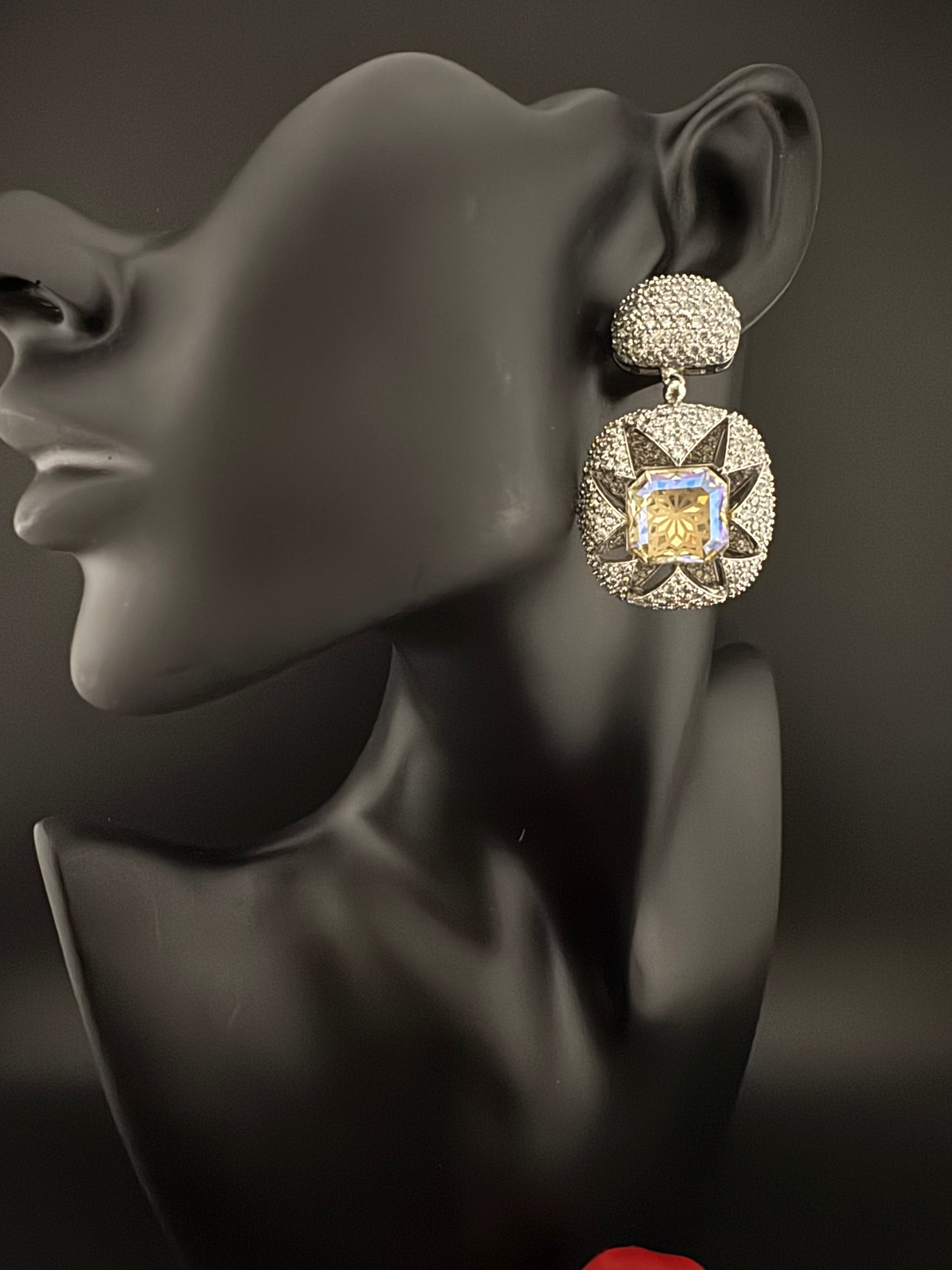 Premium Nano Setting Cubic Zirconia and Crystal earrings in Drop shape, stylish, designer Inspired Statement earring/Bridal Bridesmaid gift