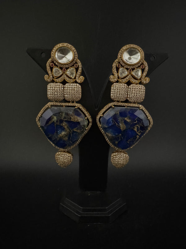 Kundan, CZ, Gold, Marble Stone Chandelier Oversized Long Earrings, Bridal, Moissanite, CZ, Designer jewelry